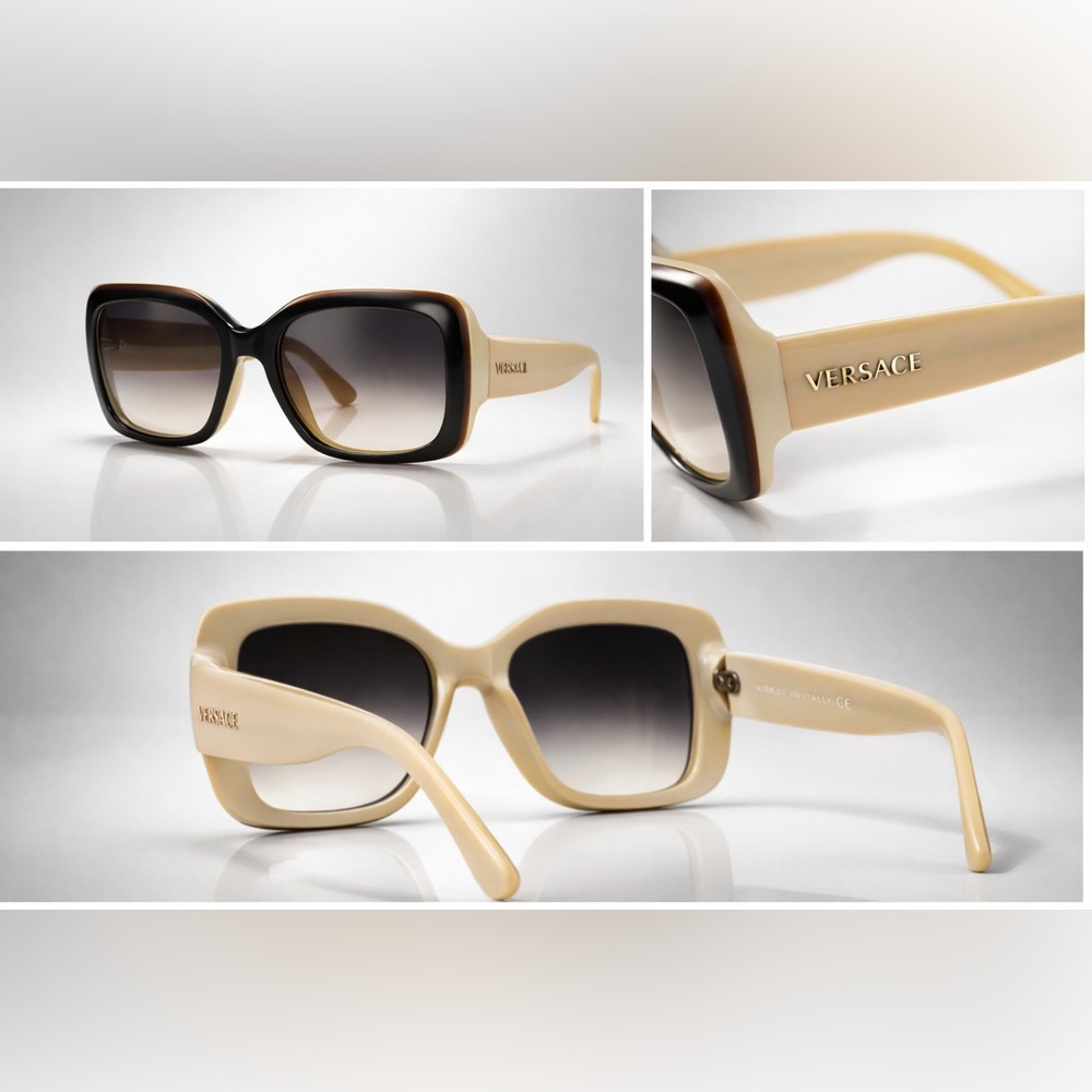 Versace Oversized Two-Tone Square Sunglasses Cream Beige Dark Brown Gradient